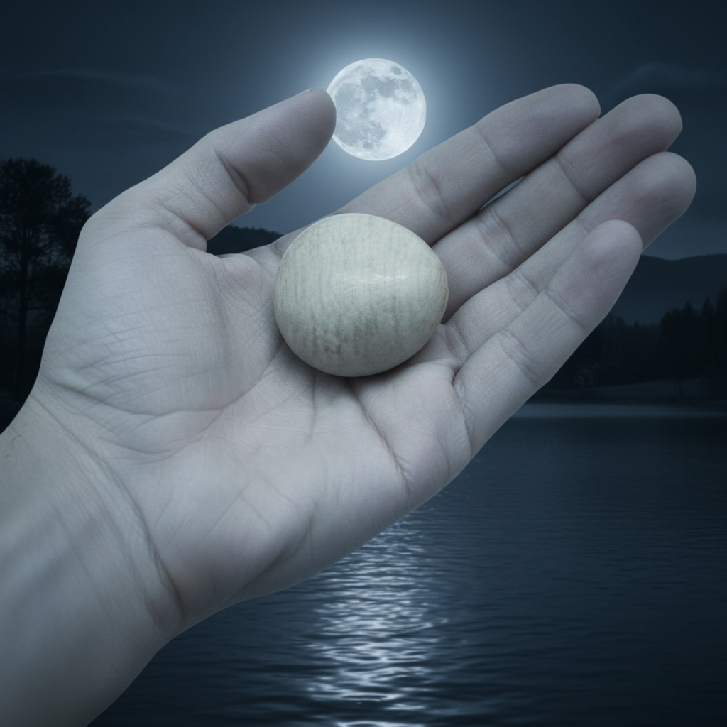 Mato Gris seed cradled in palm under moonlight