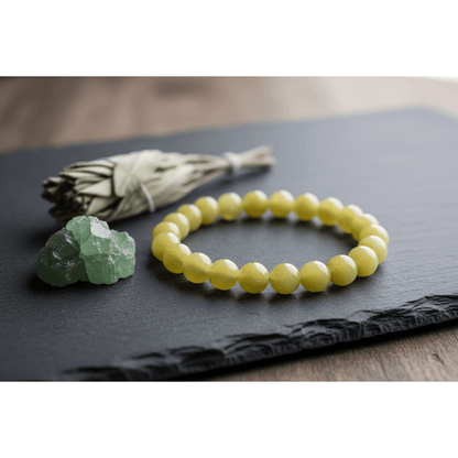 Butter Jade Bracelet on Slate with Crystals