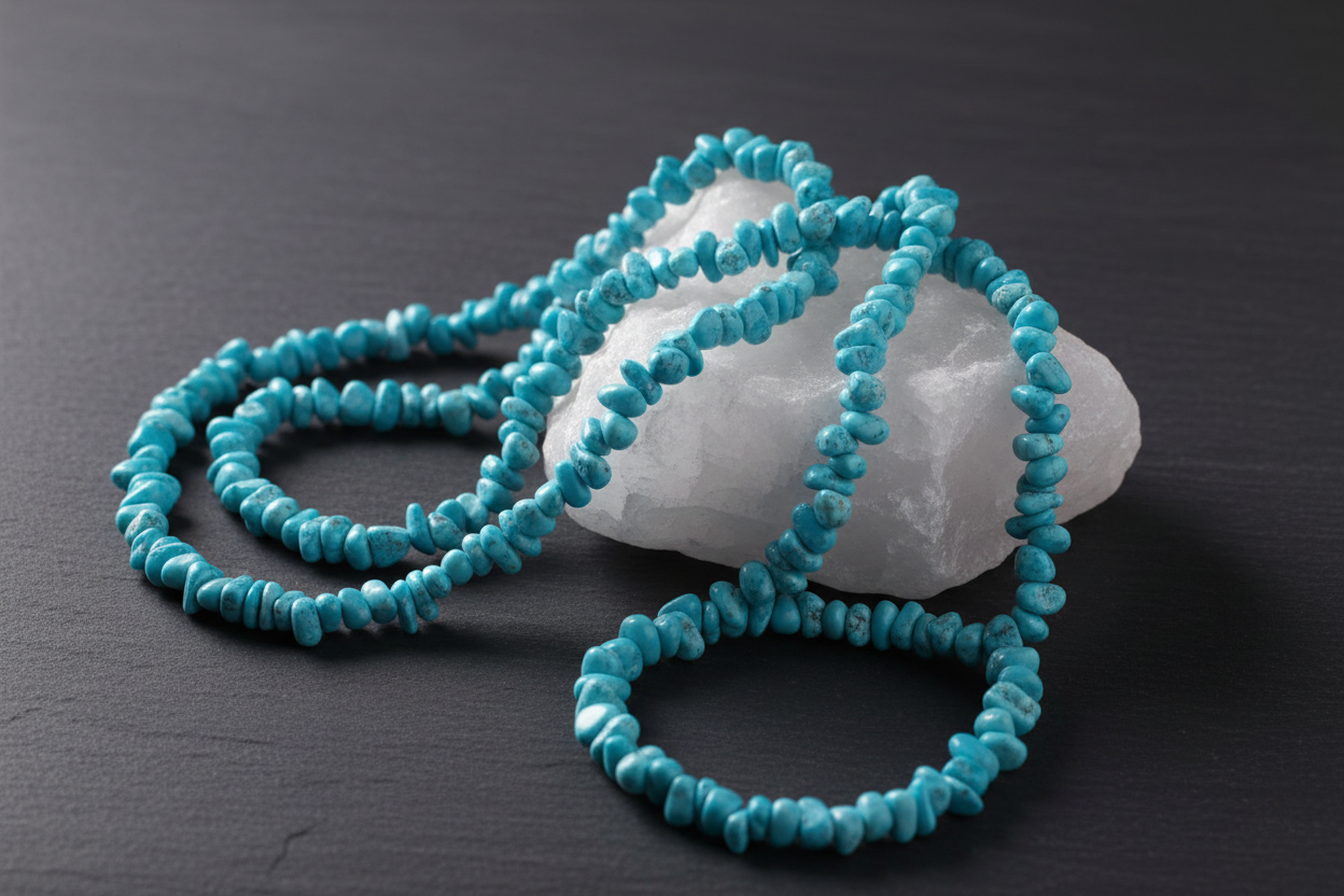 Blue Howlite Crystal Chip Necklace, 32"
