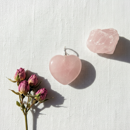 Rose Quartz Heart Pendant, 7/8"