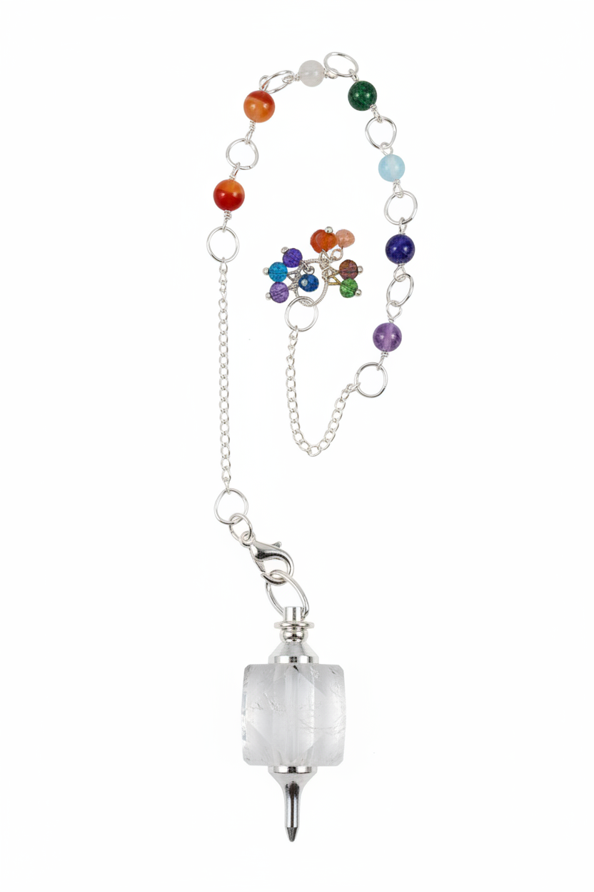 Clear Quartz Chakra Pendulum with Detachable Chain, 12 Inch