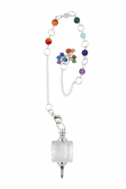 Clear Quartz Chakra Pendulum with Detachable Chain, 12 Inch