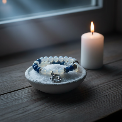 Opalite Kyanite Bracelet with Dolphins, 8mm