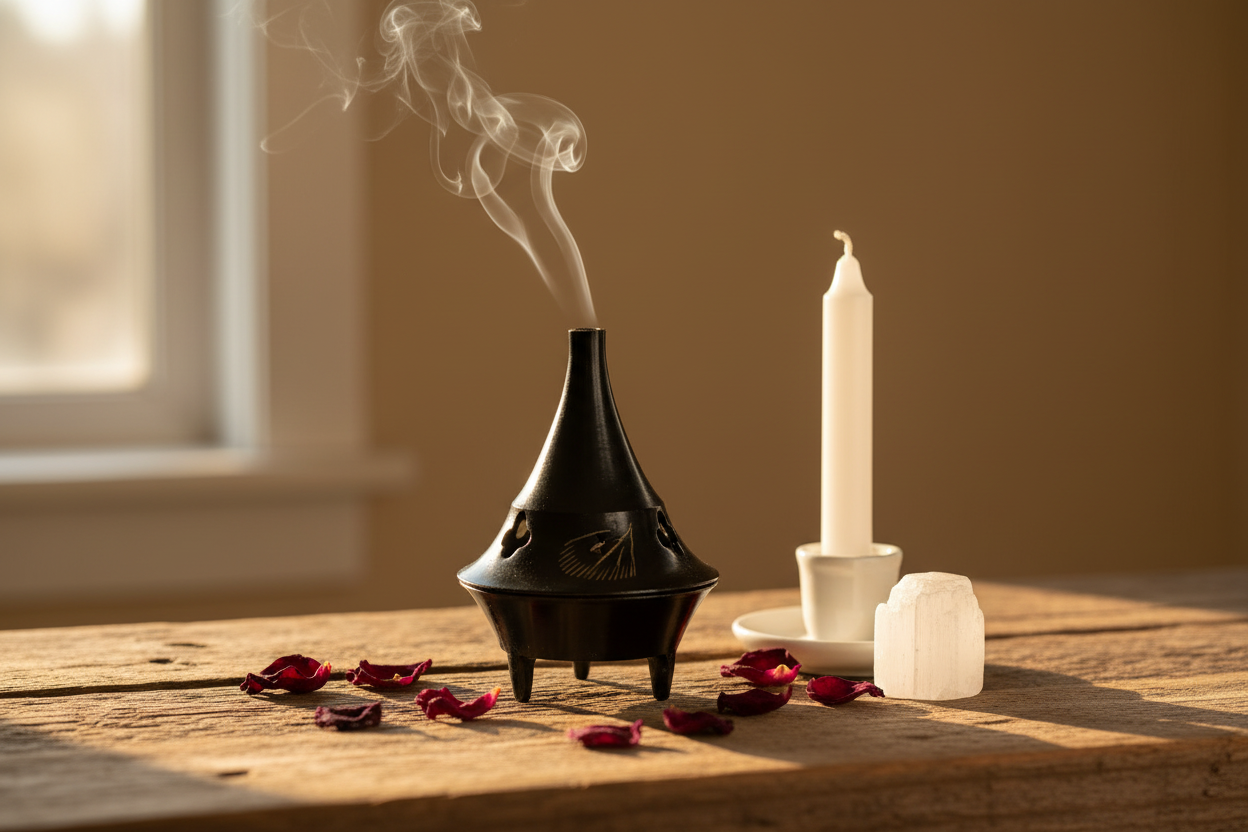 Black Brass Cone Incense Burner, 2 1/4 Inches