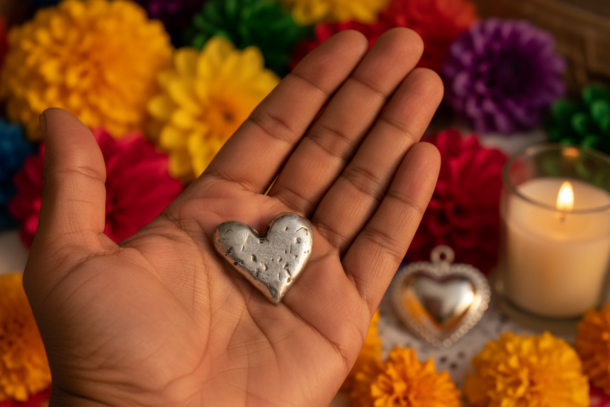 Pewter Heart — Mexican Milagro Altar Hand