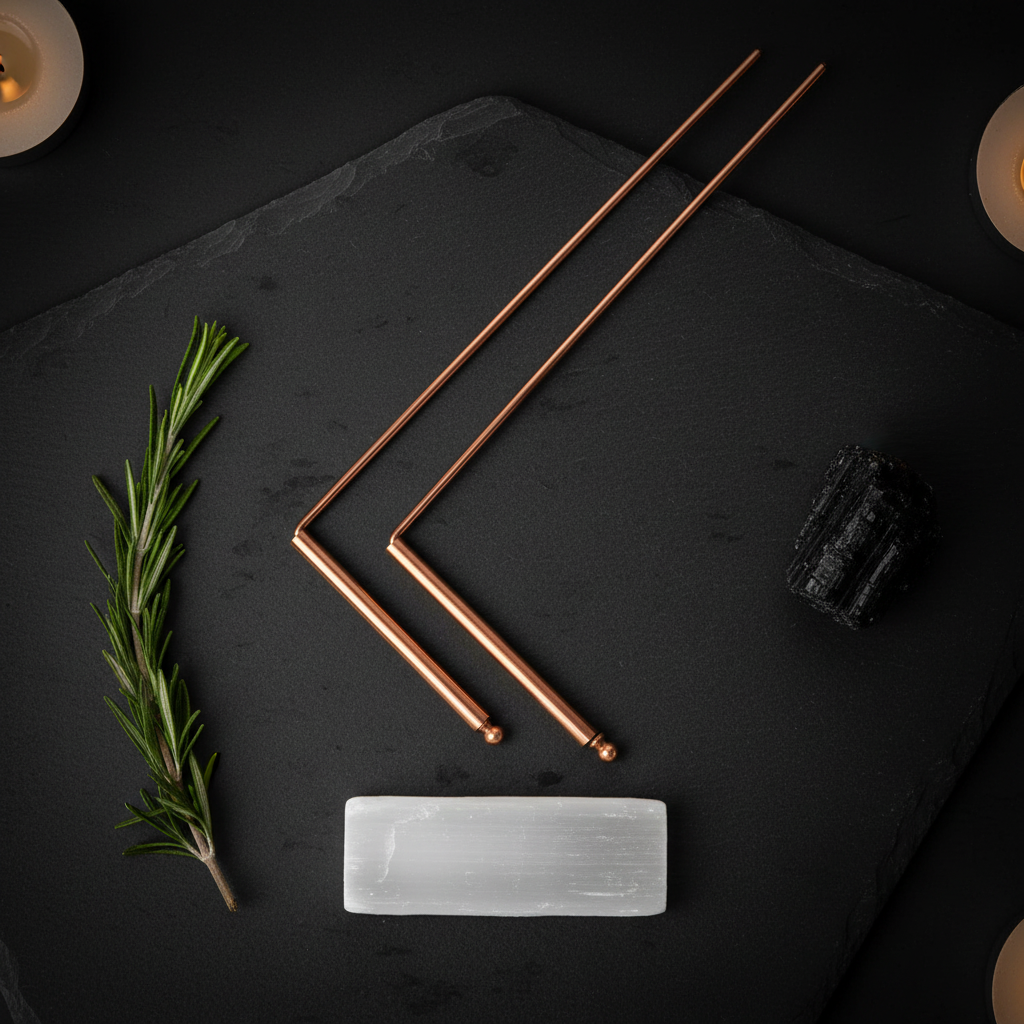 Copper Dowsing Rods – Dark Luxe Flat Lay