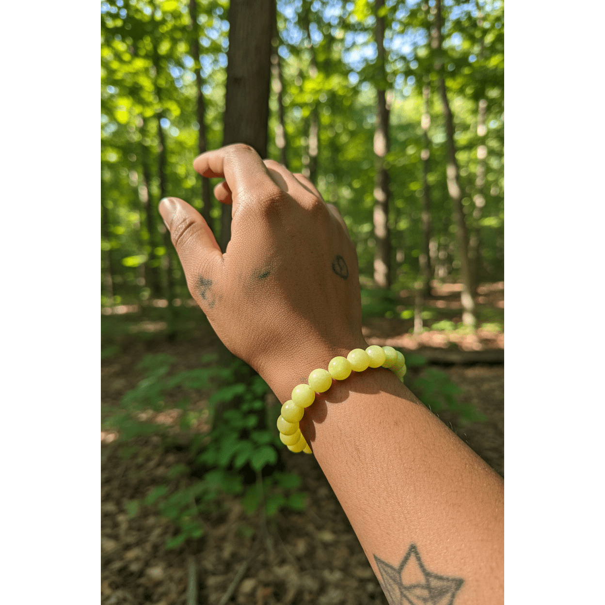 Butter Jade Bracelet worn in forest