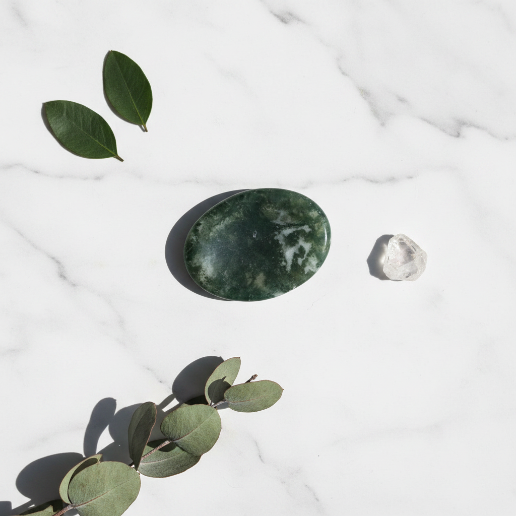 Moss Agate Worry Stone, 1.5"