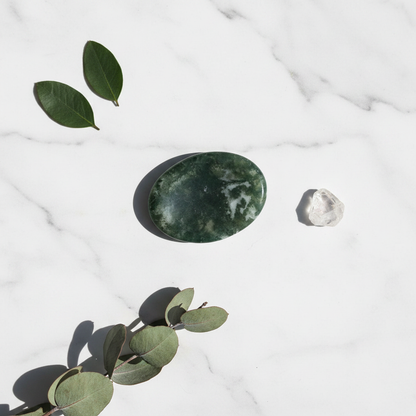 Moss Agate Worry Stone, 1.5"