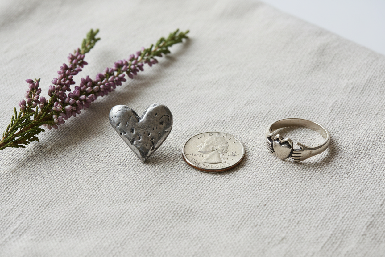 Pewter Heart — Irish Linen with Claddagh Ring