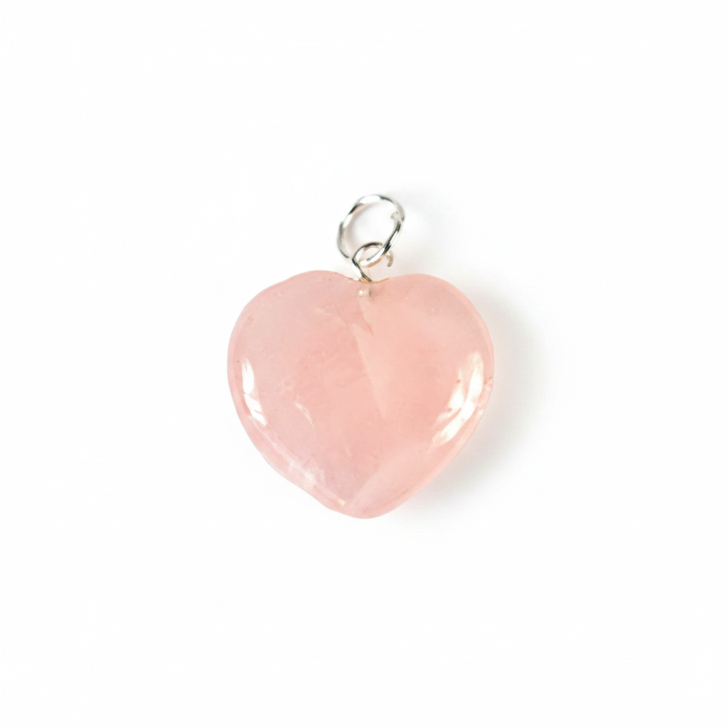 Rose Quartz Heart Pendant, 7/8"
