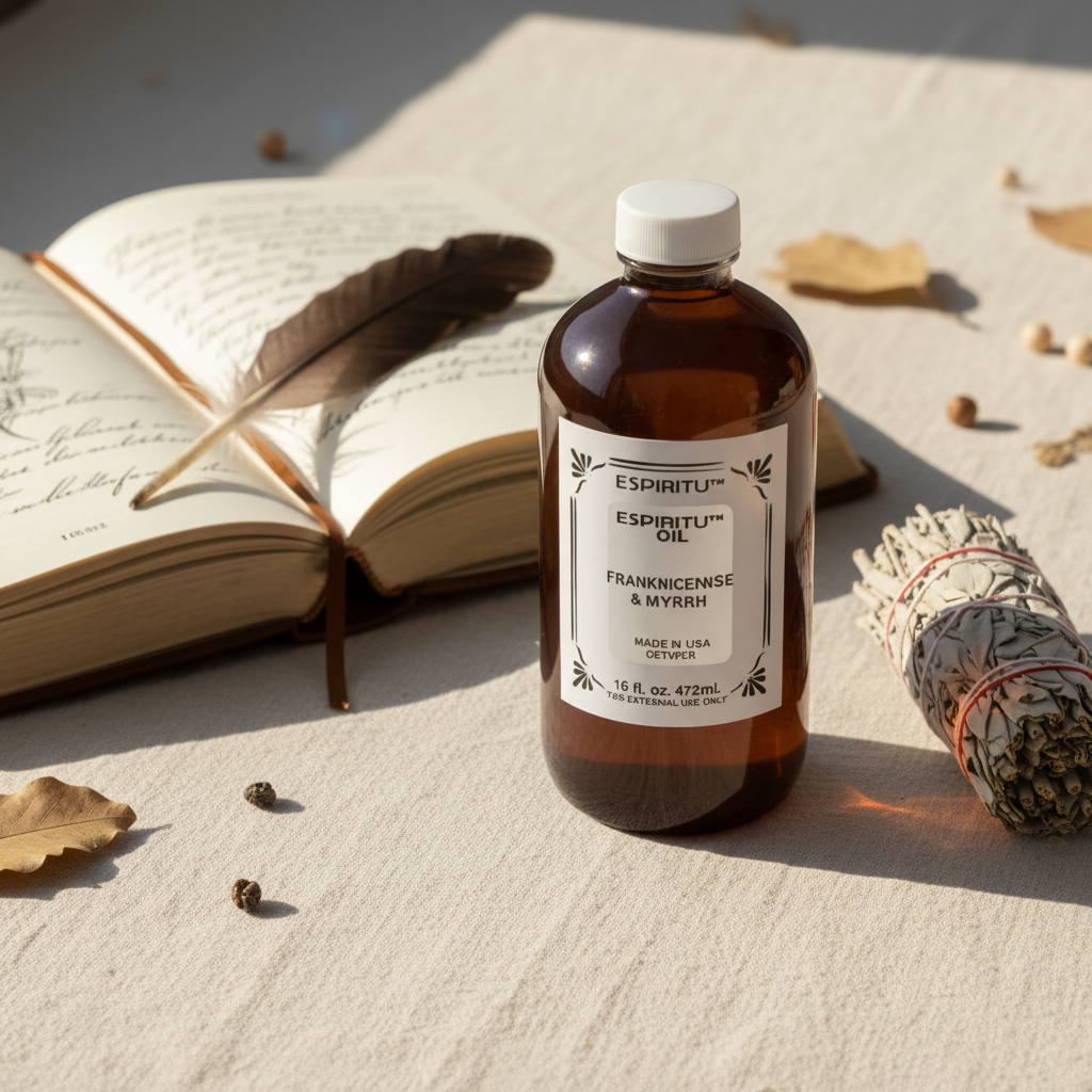 16oz Frankincense & Myrrh Anointing Oil with journal and sage