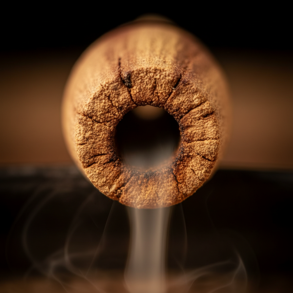 Close-up of the hollow center of a Palo Santo backflow incense cone showing the hole that creates the backflow smoke effect