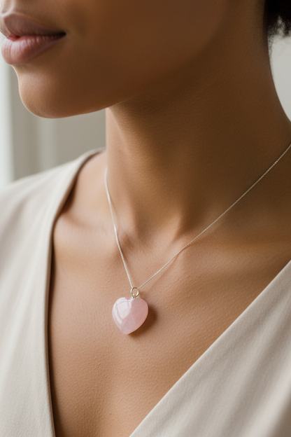 Rose Quartz Heart Pendant, 7/8"