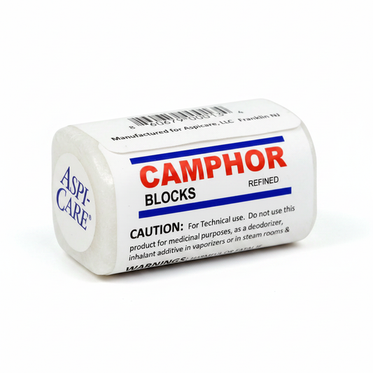 Camphor Block 25 grams on white background, studio product photography