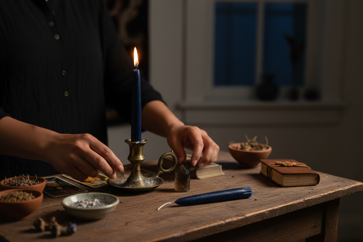 In-Use Lifestyle — Twin Navy Taper Candles