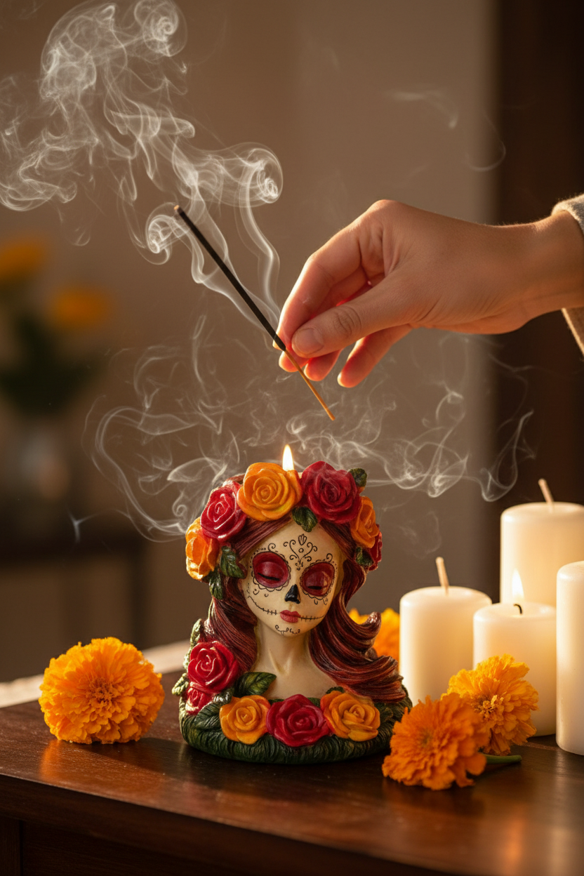 Day of the Dead Holder, 4 Inches, shown in use