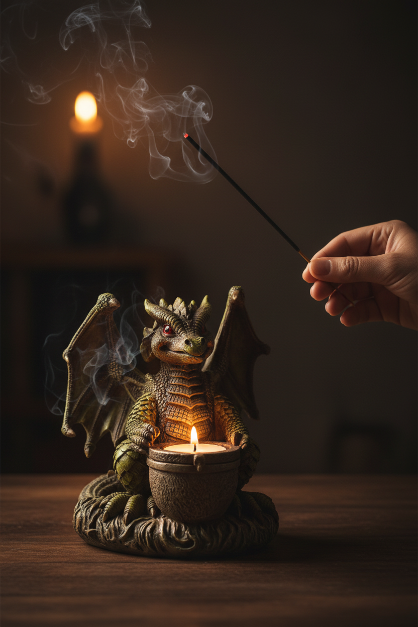 Dragon Tea Light Burner, 6.75 Inches, detail view