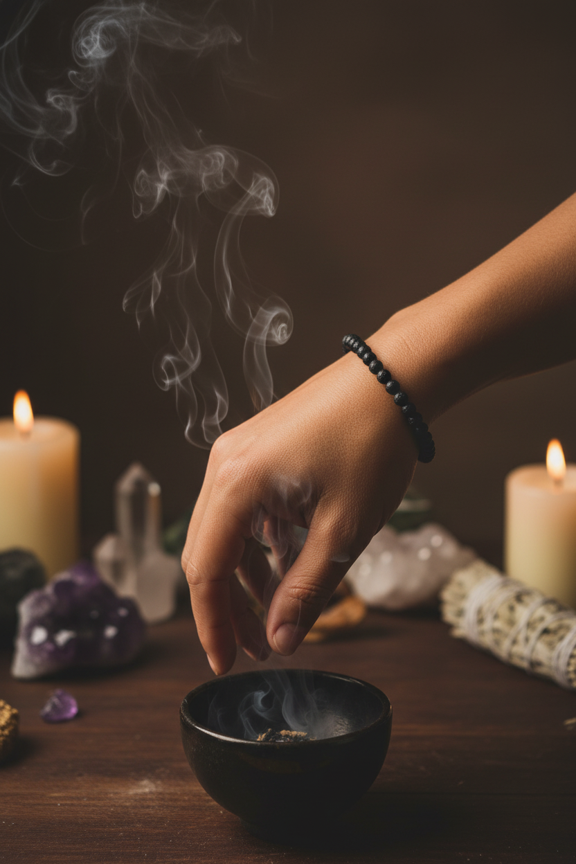 Black Tourmaline Stretch Bracelet, 4mm, alternate view