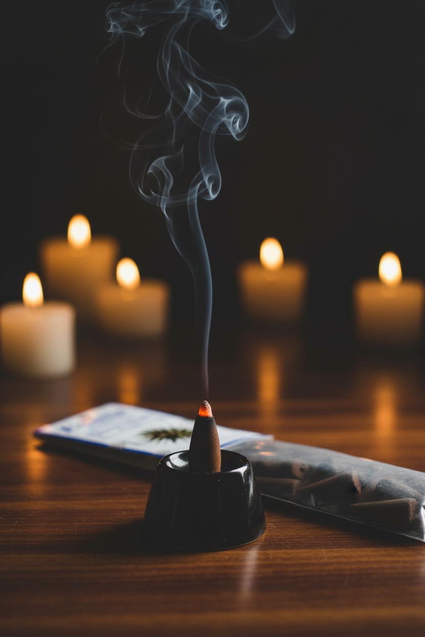 Dragon's Blood Incense Cones by Escential Essences, 16 Cones, detail view