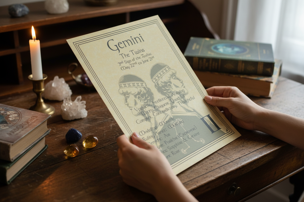 Gemini Zodiac Poster, 8.5" x 11", detail view
