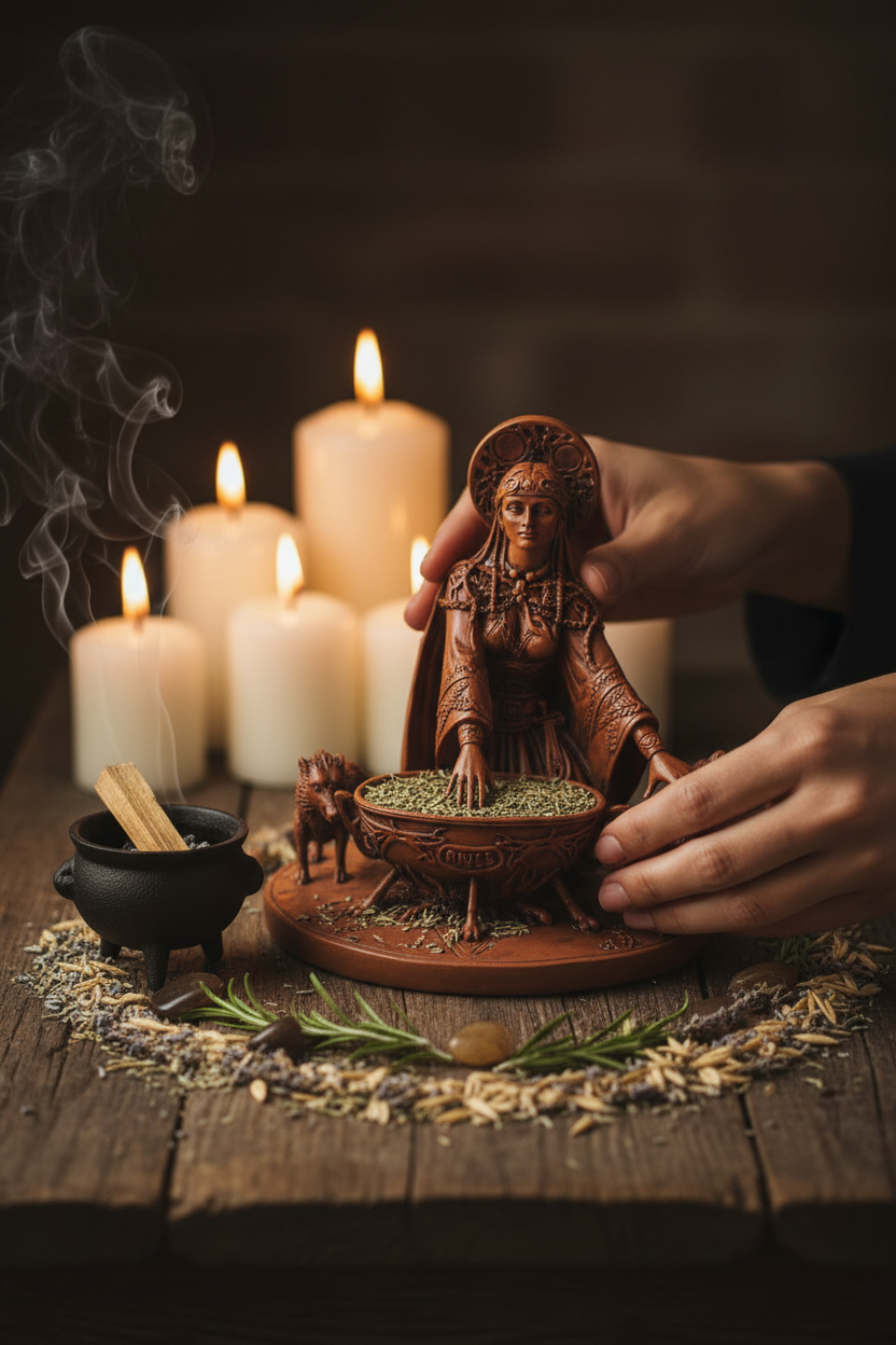 Cerridewen Goddess Statue, 8.5 Inches, detail view