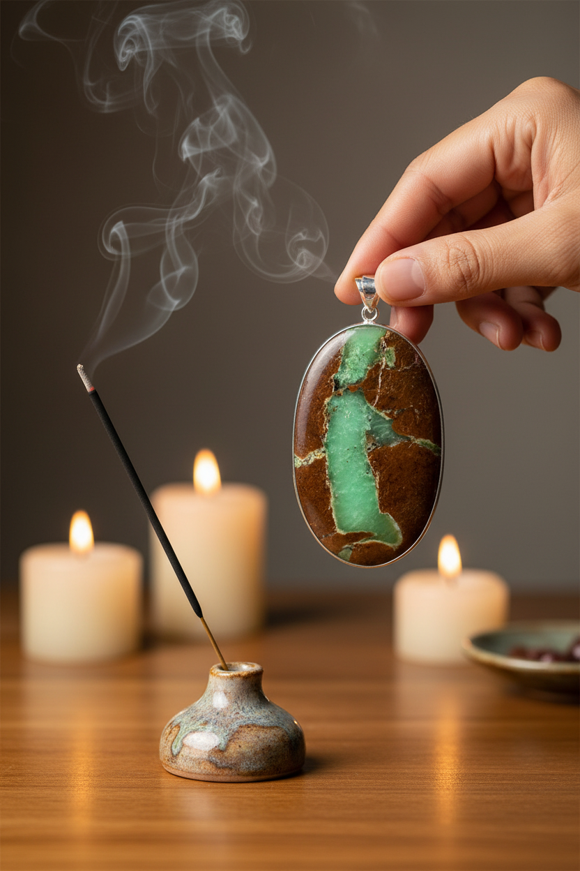 Chrysoprase Pendant in Sterling Silver, Oval or Teardrop, shown in use