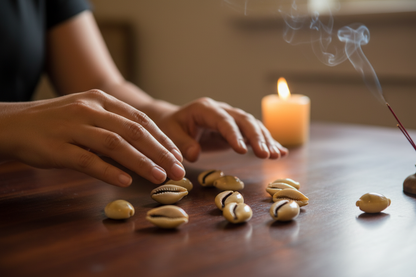 Cowrie Shells, Set of 18, shown in use