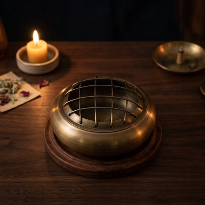 Brass Screen Incense Burner with Coaster 3 Inch