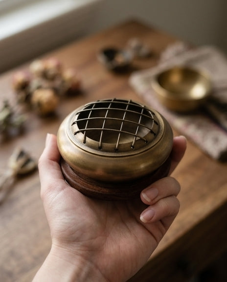 Brass Screen Incense Burner with Coaster 3 Inch