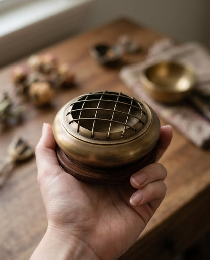 Brass Screen Incense Burner with Coaster 3 Inch