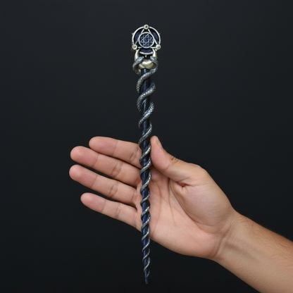 Intertwined Snakes Alchemy Wand, 14 Inches, held in hand