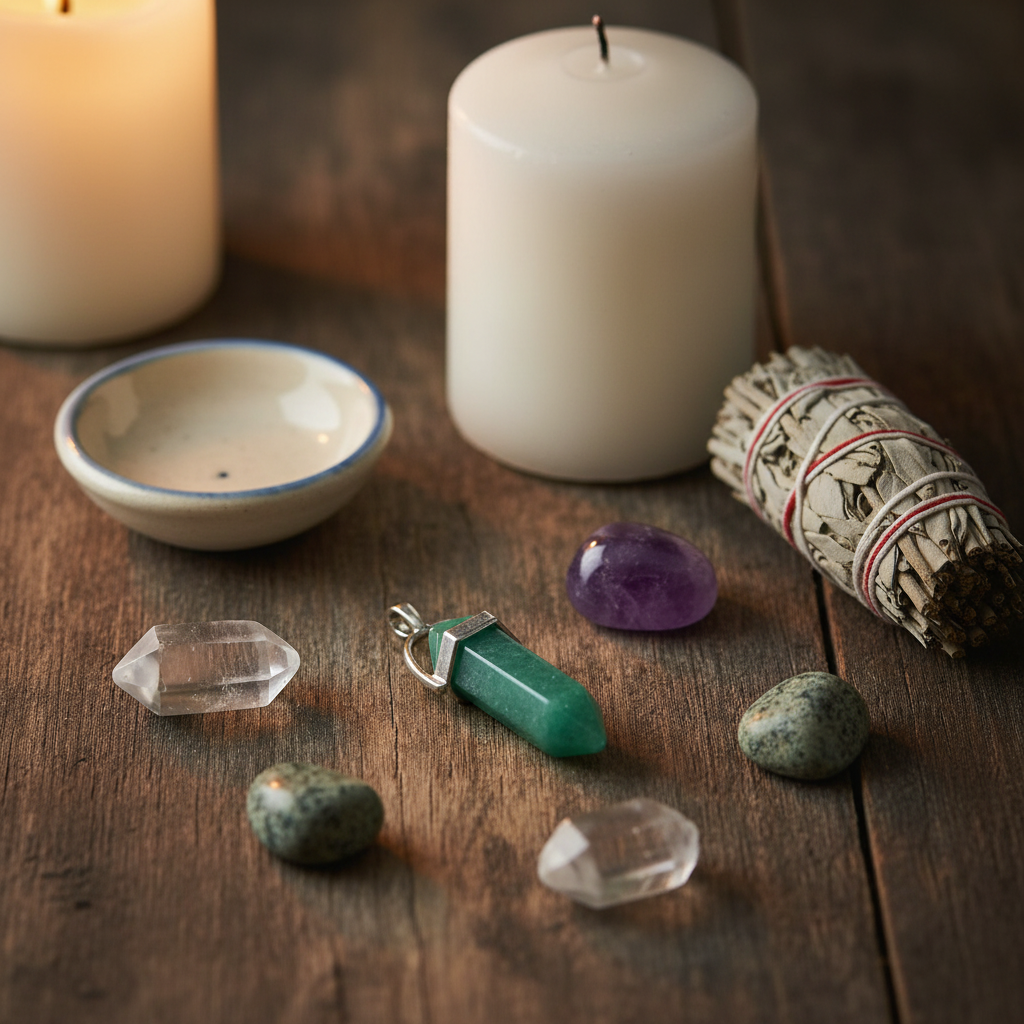 Jade Double-Terminated Pendant, styled on altar