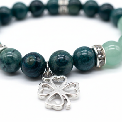 Kambaba Jasper and Green Aventurine Bracelet, 8mm, detail view
