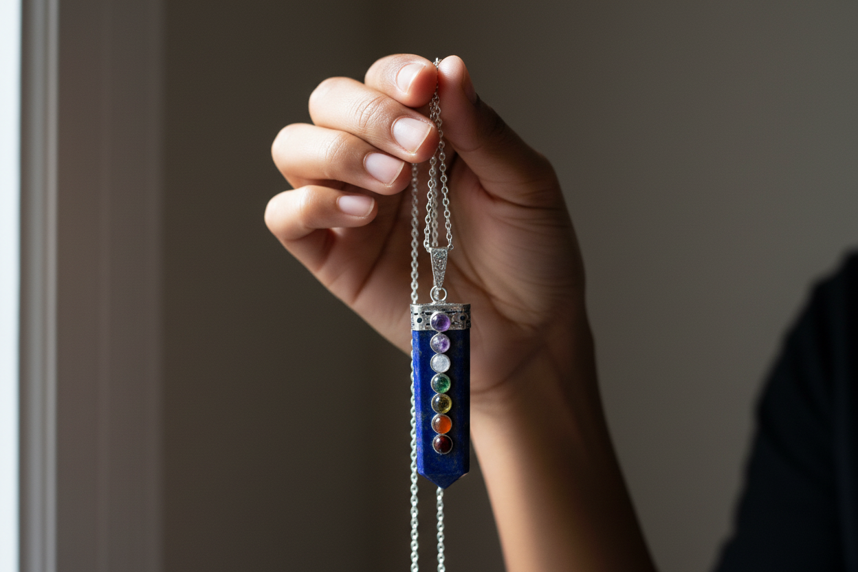 Lapis Chakra Necklace – Held in Hands
