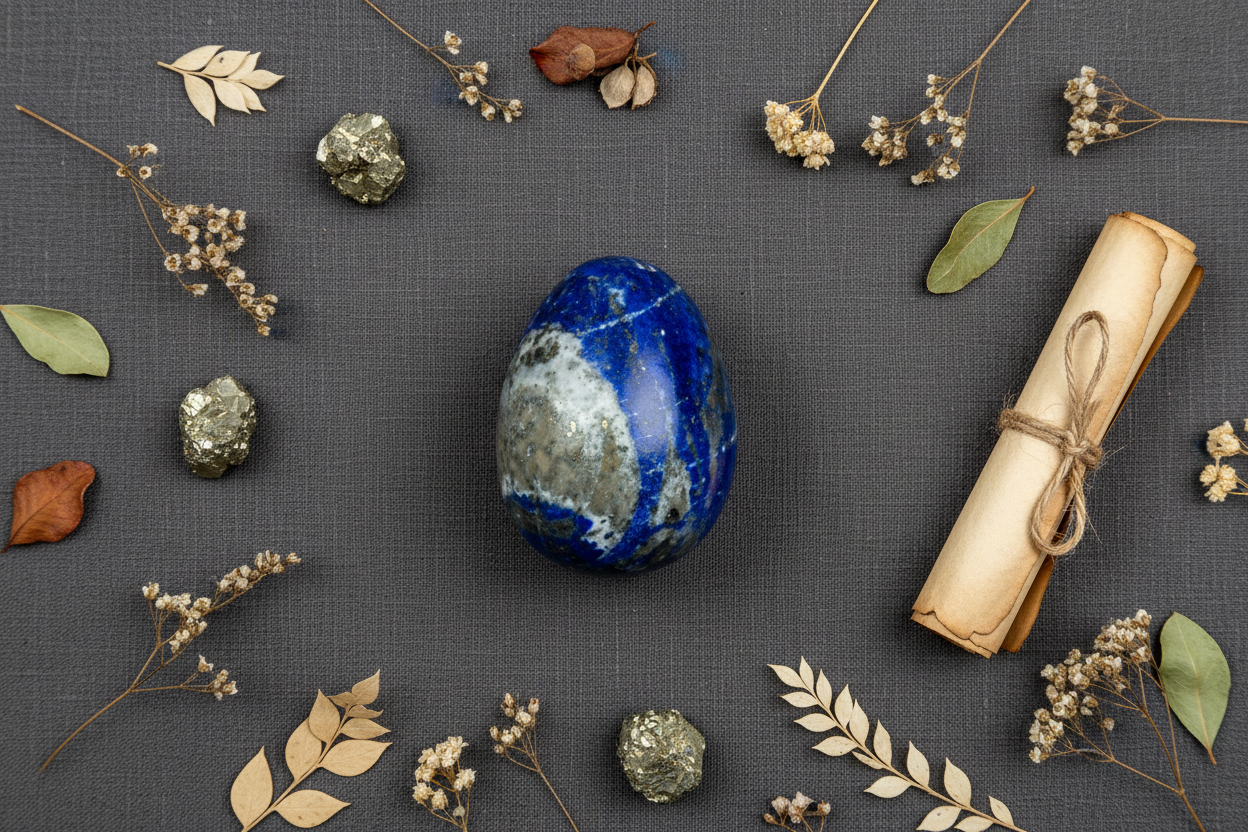 Lapis Lazuli Crystal Egg – Flat Lay