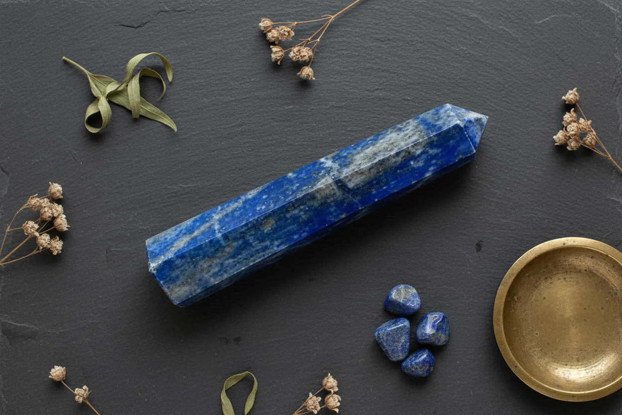 Lapis Lazuli Obelisk – Flat Lay