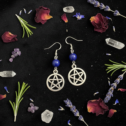 Lapis Pentagram Earrings, alternate view