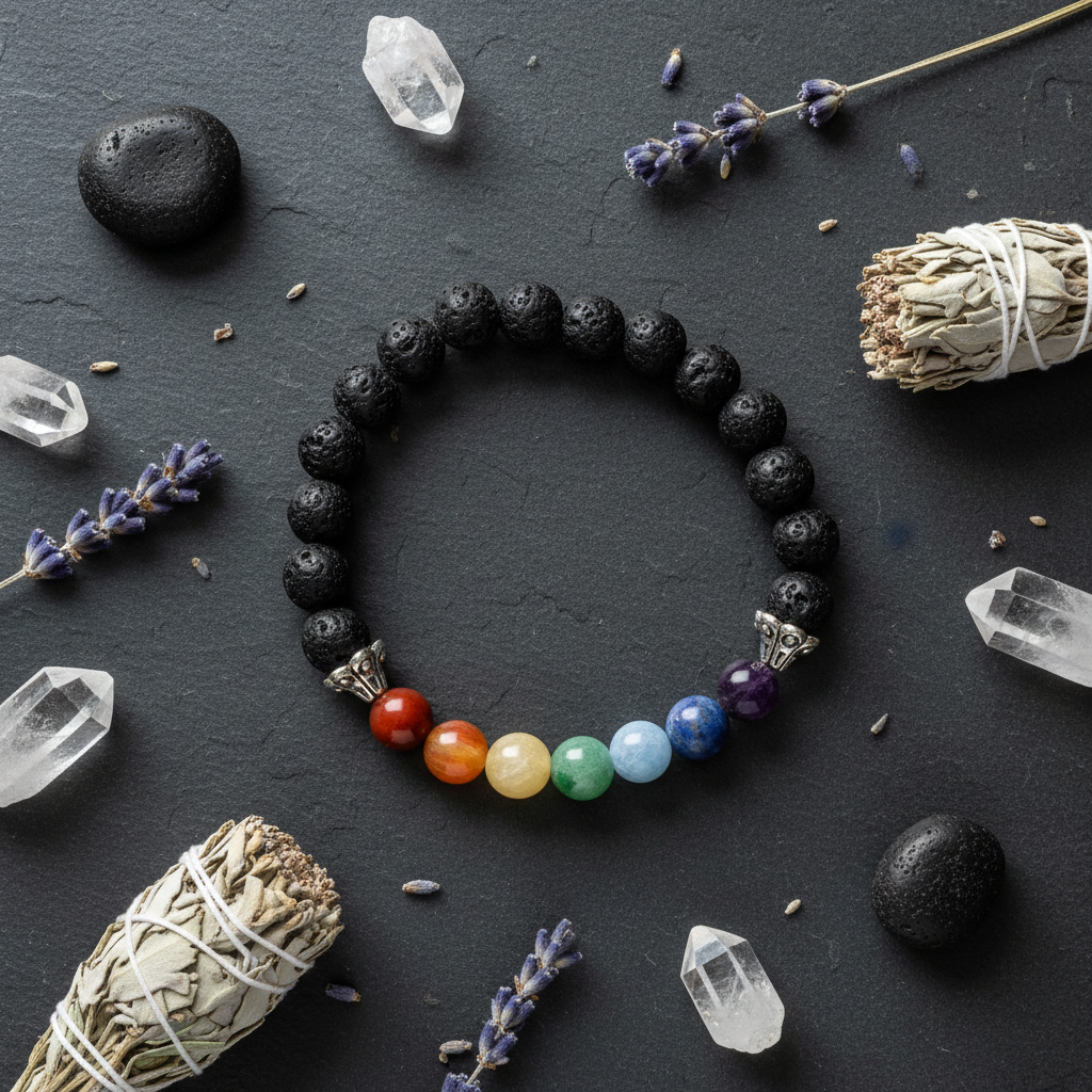 Lava Chakra Bracelet, 8mm Beads, alternate view