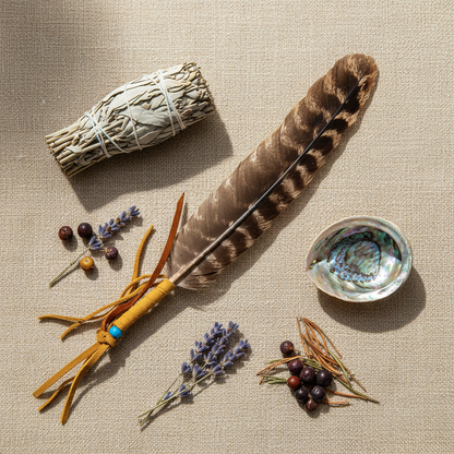 Leather Wrapped Smudging Feather, 12 Inch, alternate view