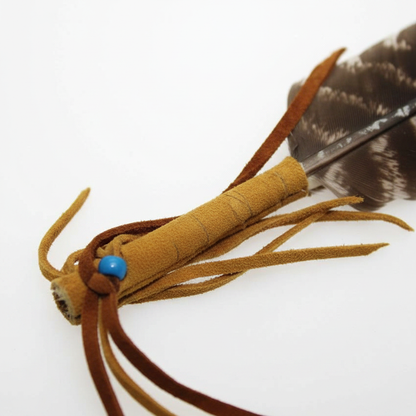 Leather Wrapped Smudging Feather, 12 Inch, detail view