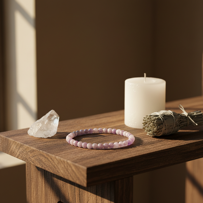 Lepidolite Bracelet, 4mm, styled on altar