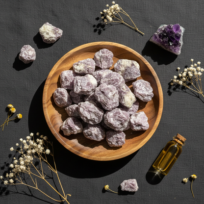 Lepidolite Flat — Overhead Flat Lay