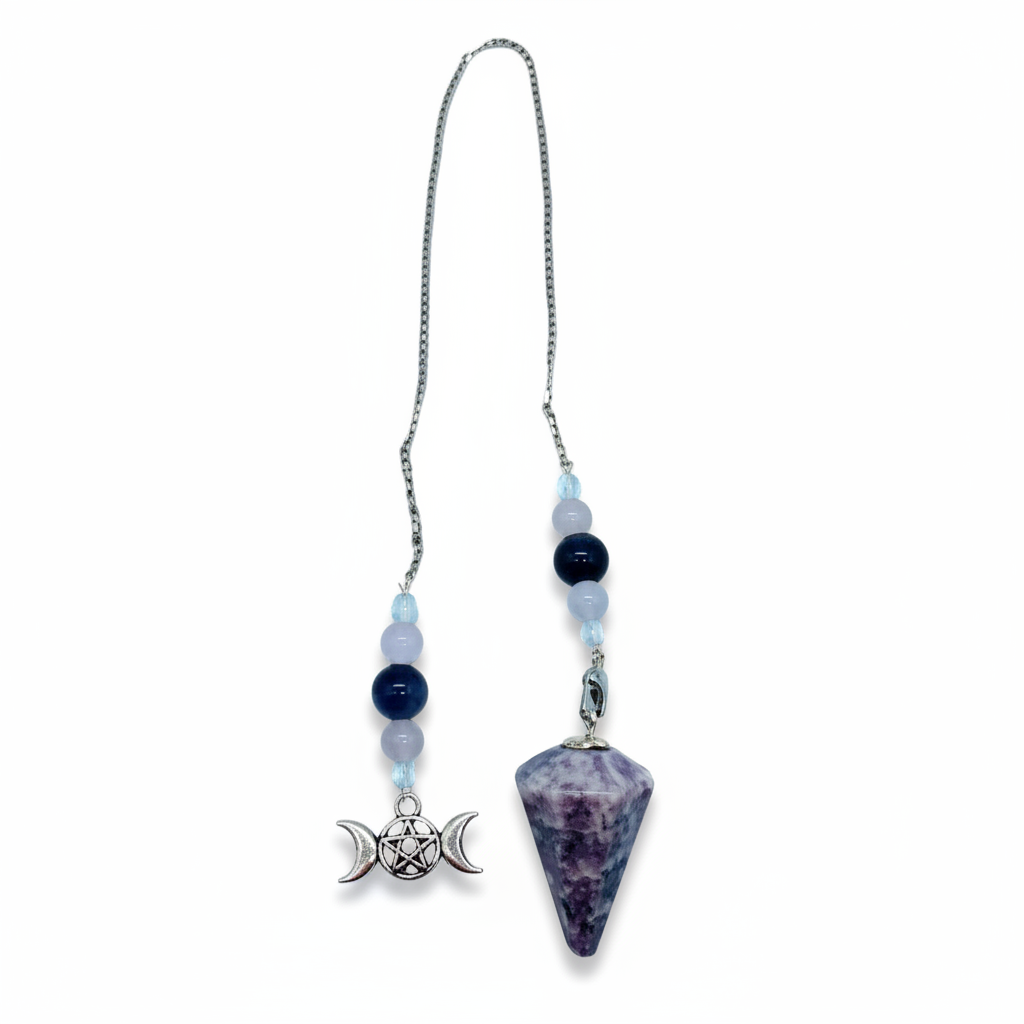 Lepidolite Triple Moon 6 Sided Pendulum