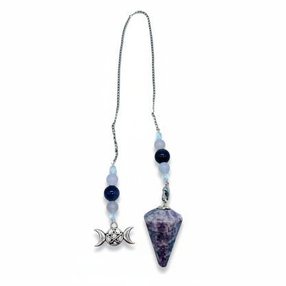 Lepidolite Triple Moon 6 Sided Pendulum