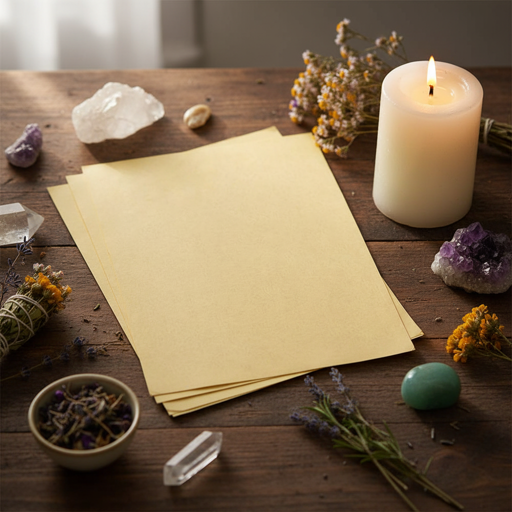 Light Parchment Paper by AzureGreen, 5 Pack (8.5 x 11 in), styled on altar