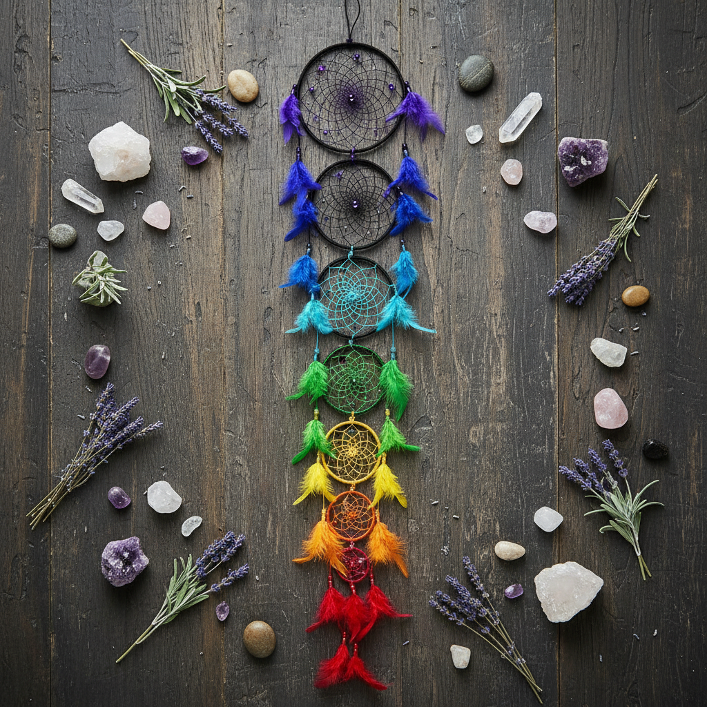 Long Chakra Dreamcatcher, 55 Inches, alternate view