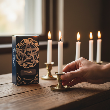 Long White Chime Candle, Set of 20, 1/2" x 5", shown in use