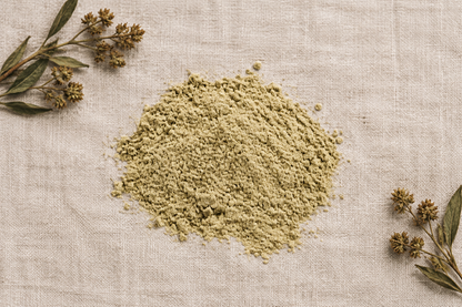 Loose beige Eleuthero powder on linen