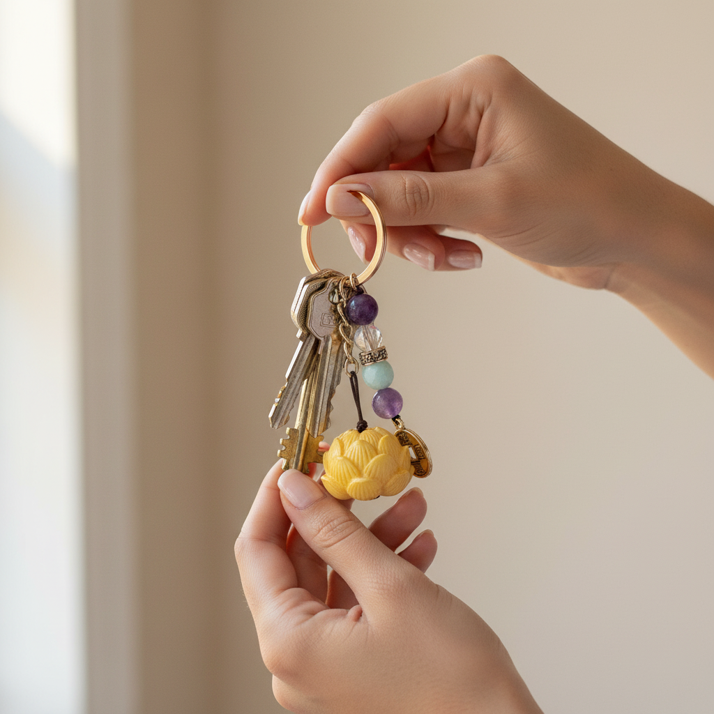 Lotus Keychain, shown in use